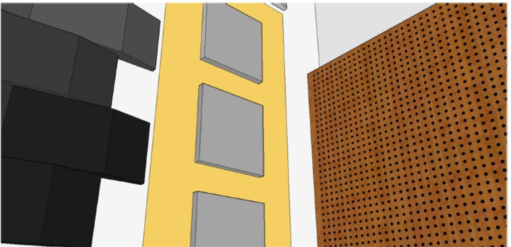 Adecuación acústica de sala. Detalle parcial de una de las soluciones acústicas implementadas